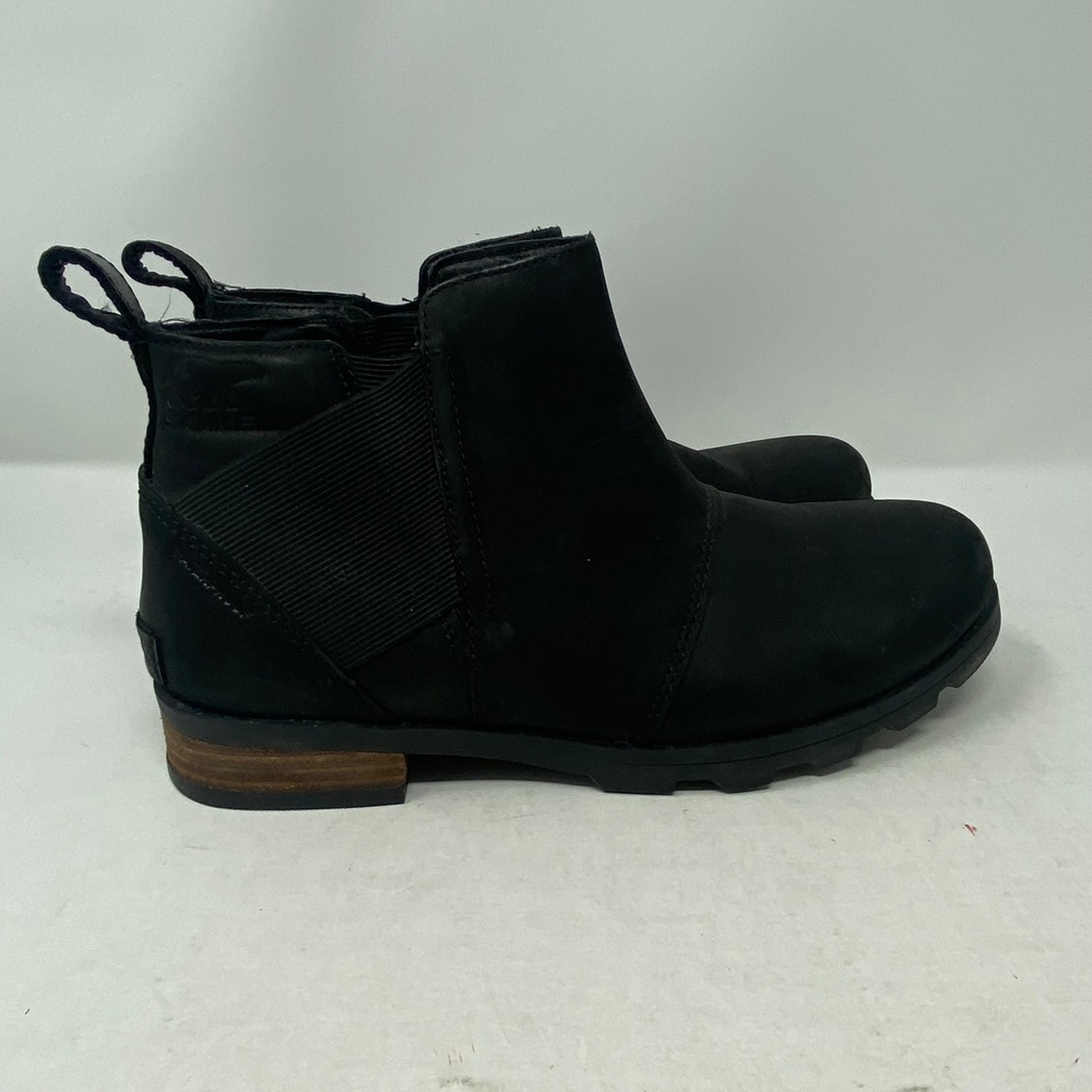 Sorel Emelie Chelsea Waterproof Black Leather Ankle Boots NL2671-010 Womens 7